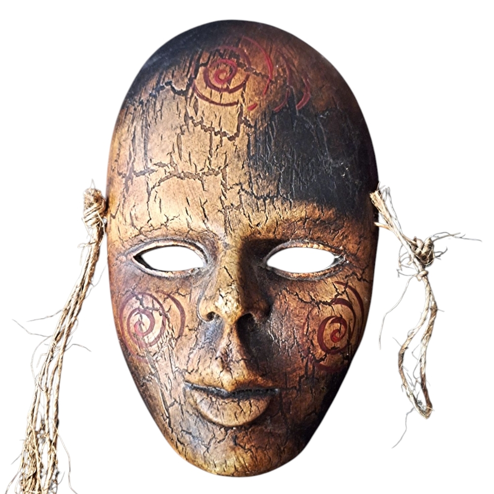 ✨️OOAK! Extraordinary Mexican Folk Art Brown and Red Tribal Mask With Spirals!
